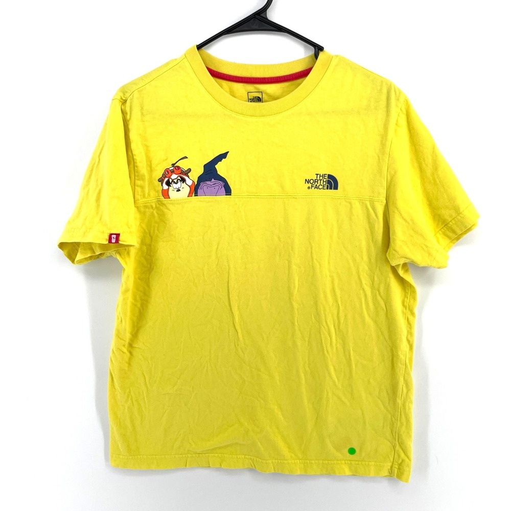 The North Face Flying Superboard Anime Graphic T-Shirt Yellow Slim‎ Mens L FLAW